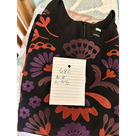 Cynthia Rowley Black Midi Palm Leaves Soft Fabric‎ Sleeveless Lined Dress Sz 8 - Picture 12 of 12